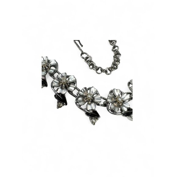 Judy Lee Vintage Floral Crystal Necklace Bracelet & Clip-On Earrings Set - Picture 14 of 16